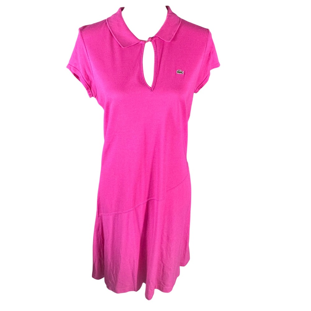 Lacoste Polo Dress Womens 42 Pink Keyhole Neck Short Sleeve Cotton Modal 4836L